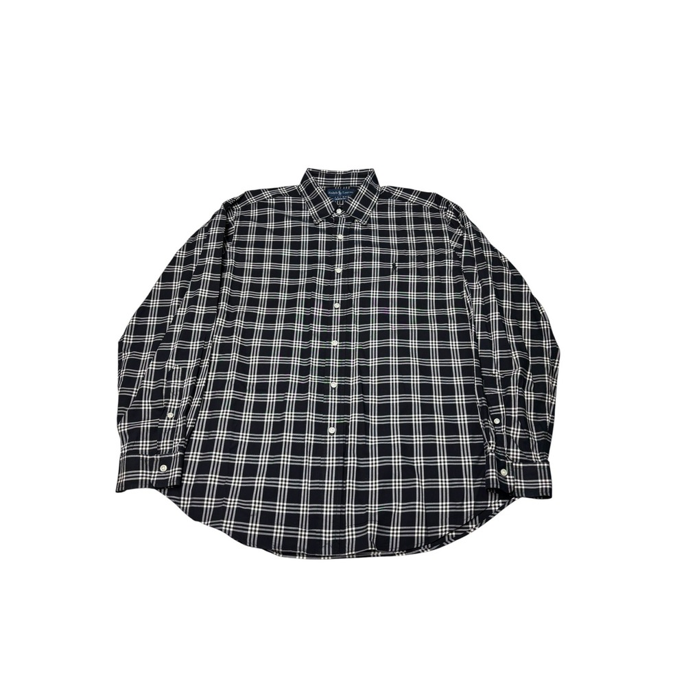 Polo Ralph Lauren Mens XL Classic Fit Navy Blue White Plaid Button Down Shirt